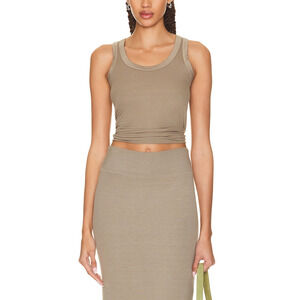 Enza Costa Silk Green Viscose Rib Bold Tank Top Size S